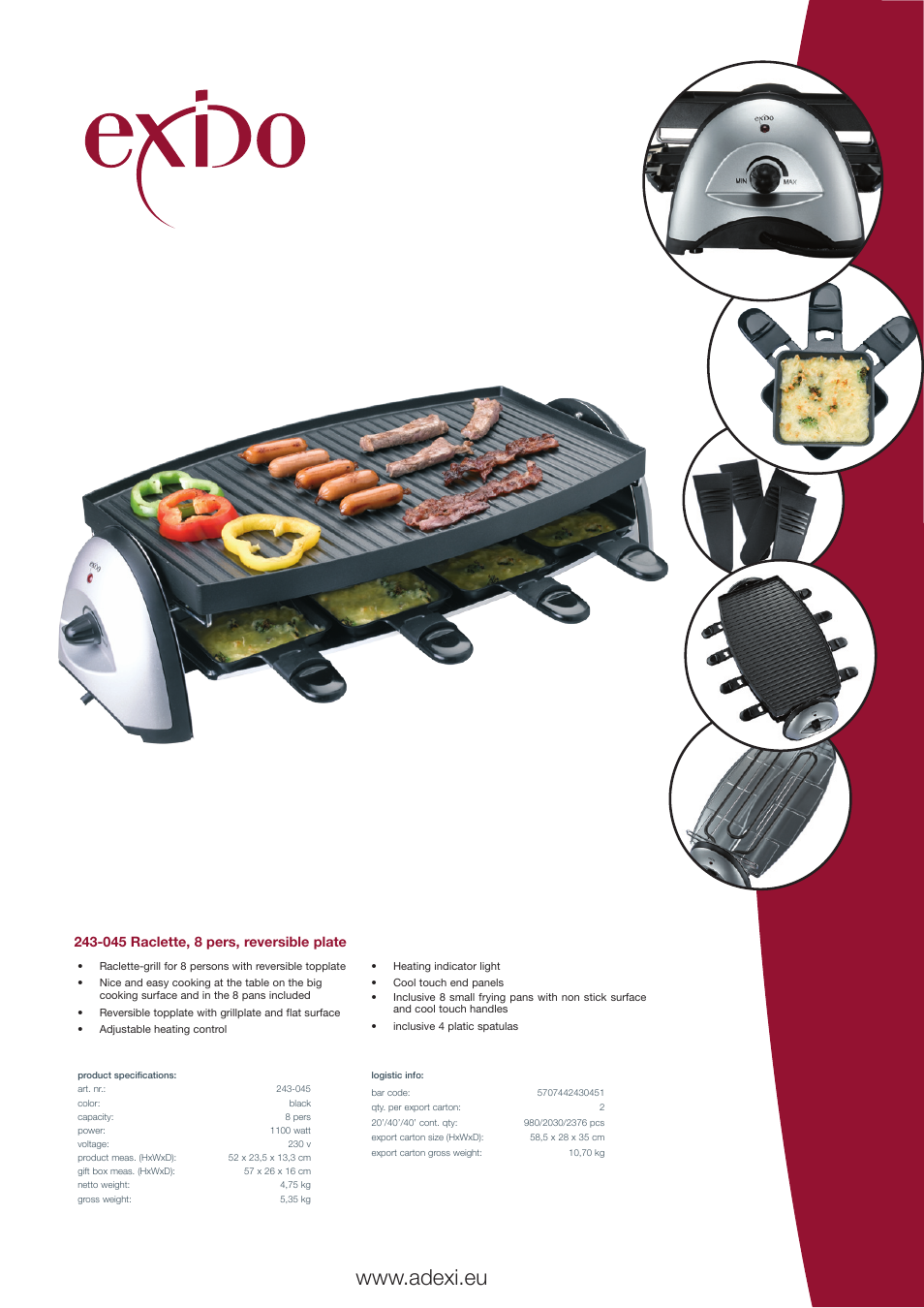 Exido Raclette-grill 243-045 User Manual | 1 page