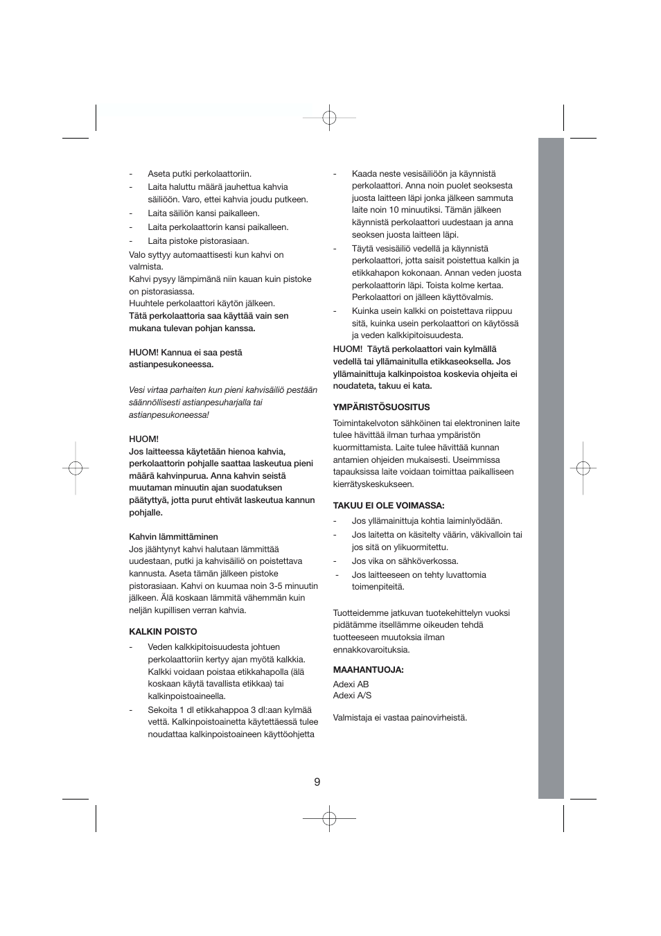 Exido Chrome Series 245-011/012 User Manual | Page 9 / 21