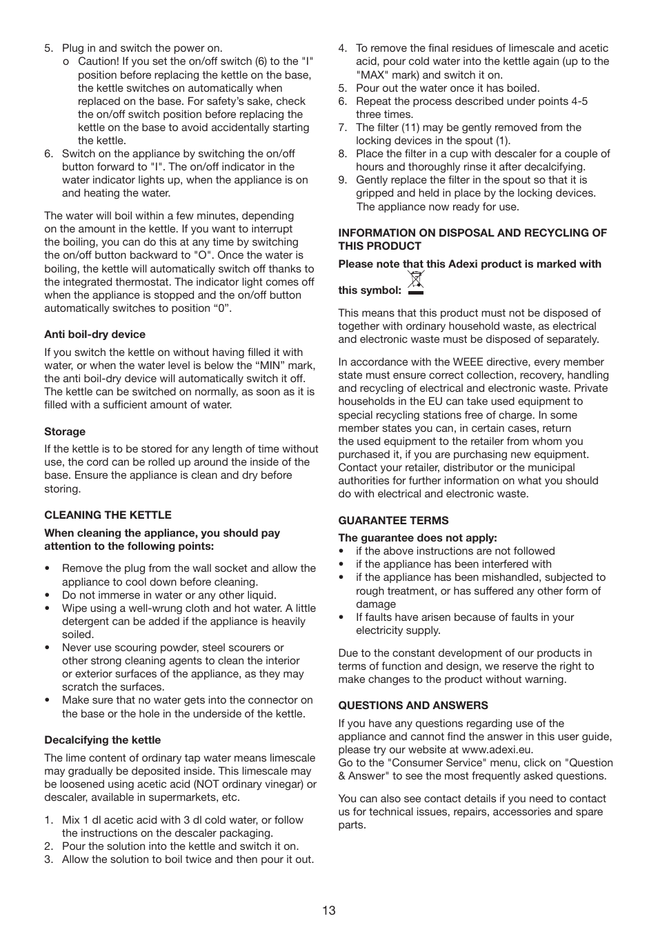 Exido Cord Free Electrical Kettle 245-078 User Manual | Page 13 / 22
