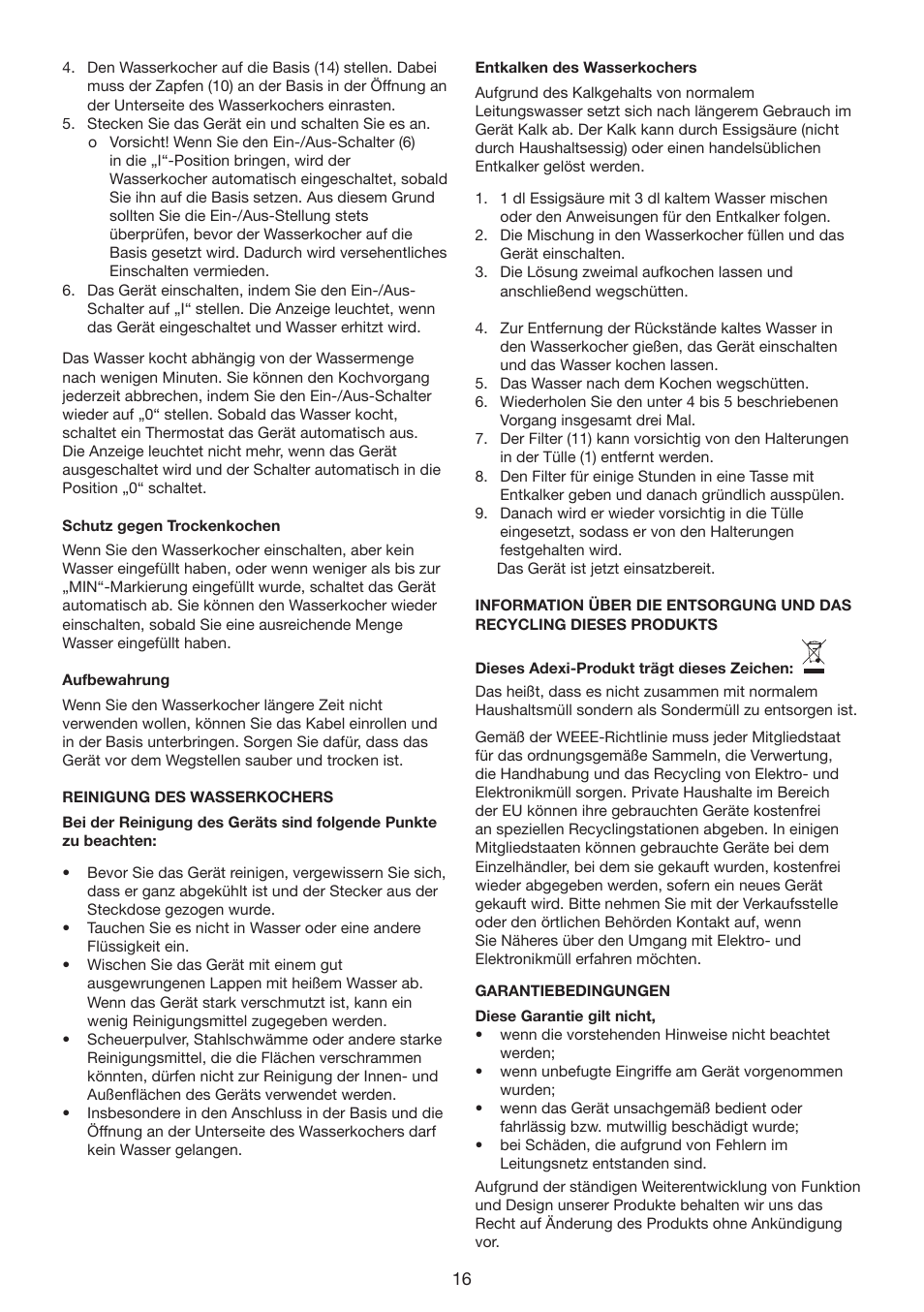 Exido Cord Free Electrical Kettle 245-065 User Manual | Page 16 / 22