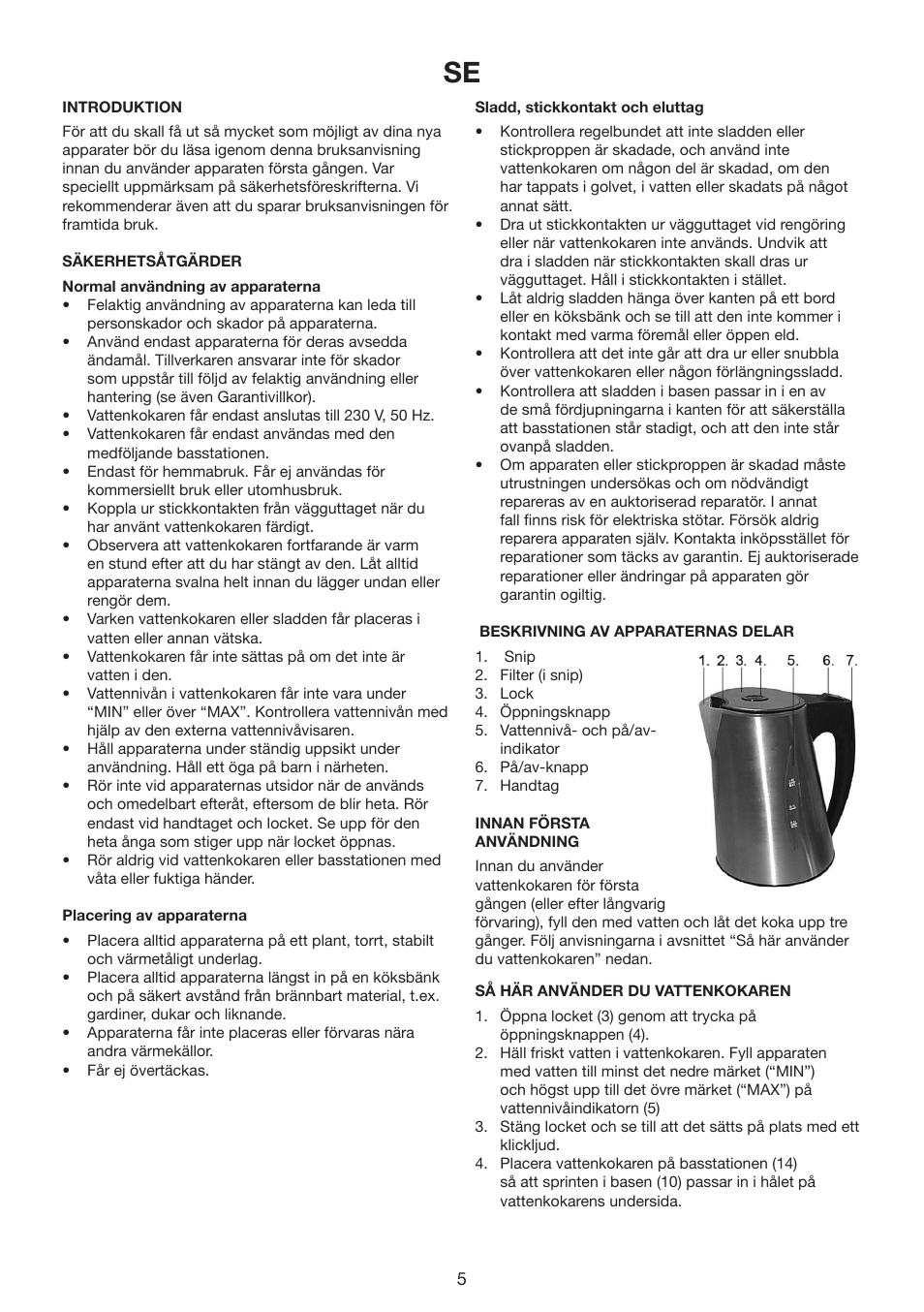 Exido Cord Free Electrical Kettle 245-065 User Manual | Page 5 / 22