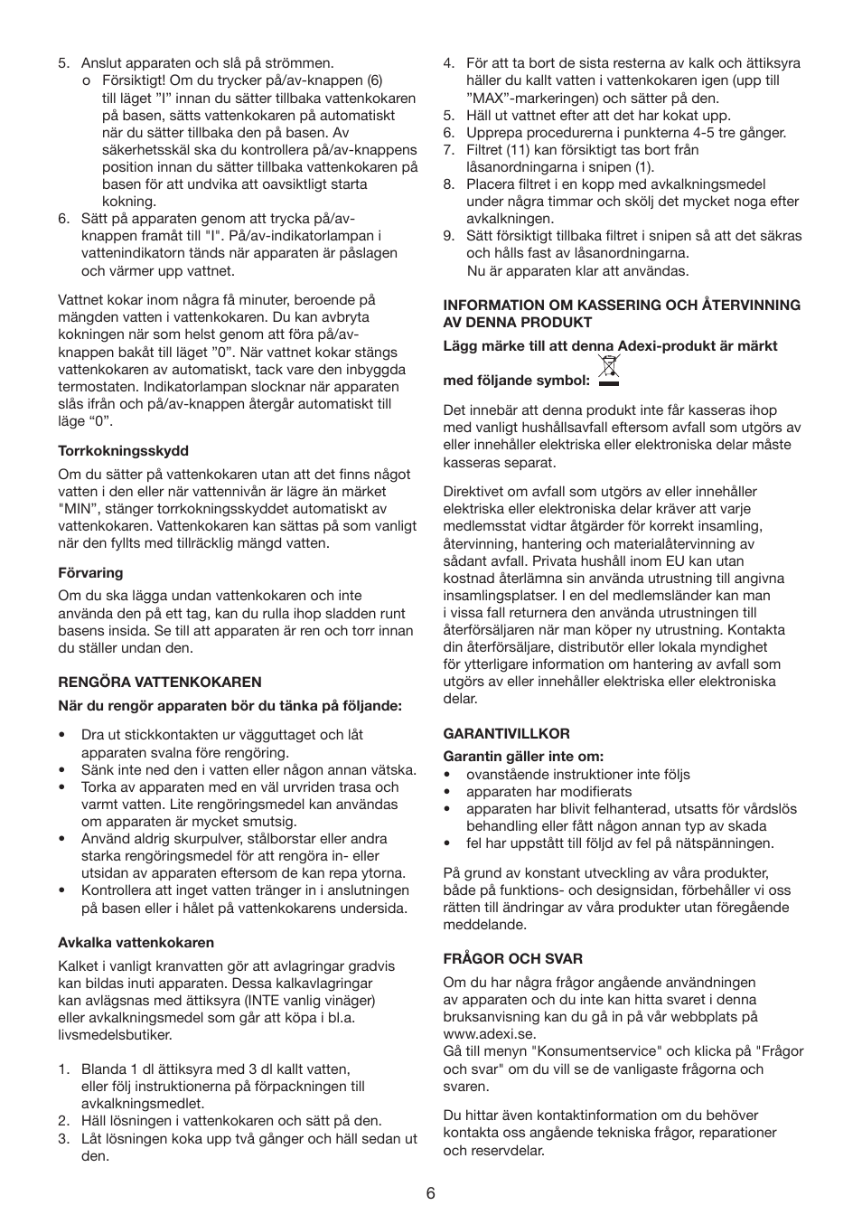 Exido Cord Free Electrical Kettle 245-065 User Manual | Page 6 / 22