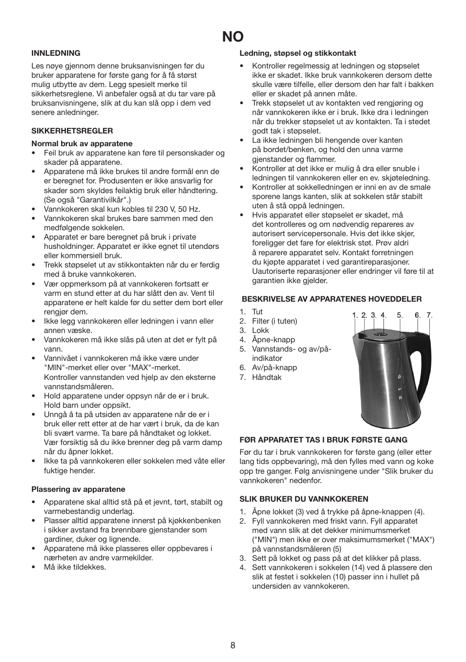 Exido Cord Free Electrical Kettle 245-065 User Manual | Page 8 / 22