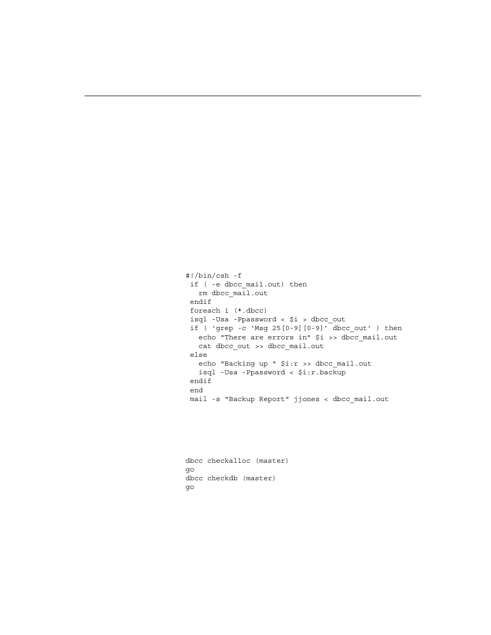 A sample c shell maintenance script | Sybase DC35823-01-1500-04 User Manual | Page 61 / 150
