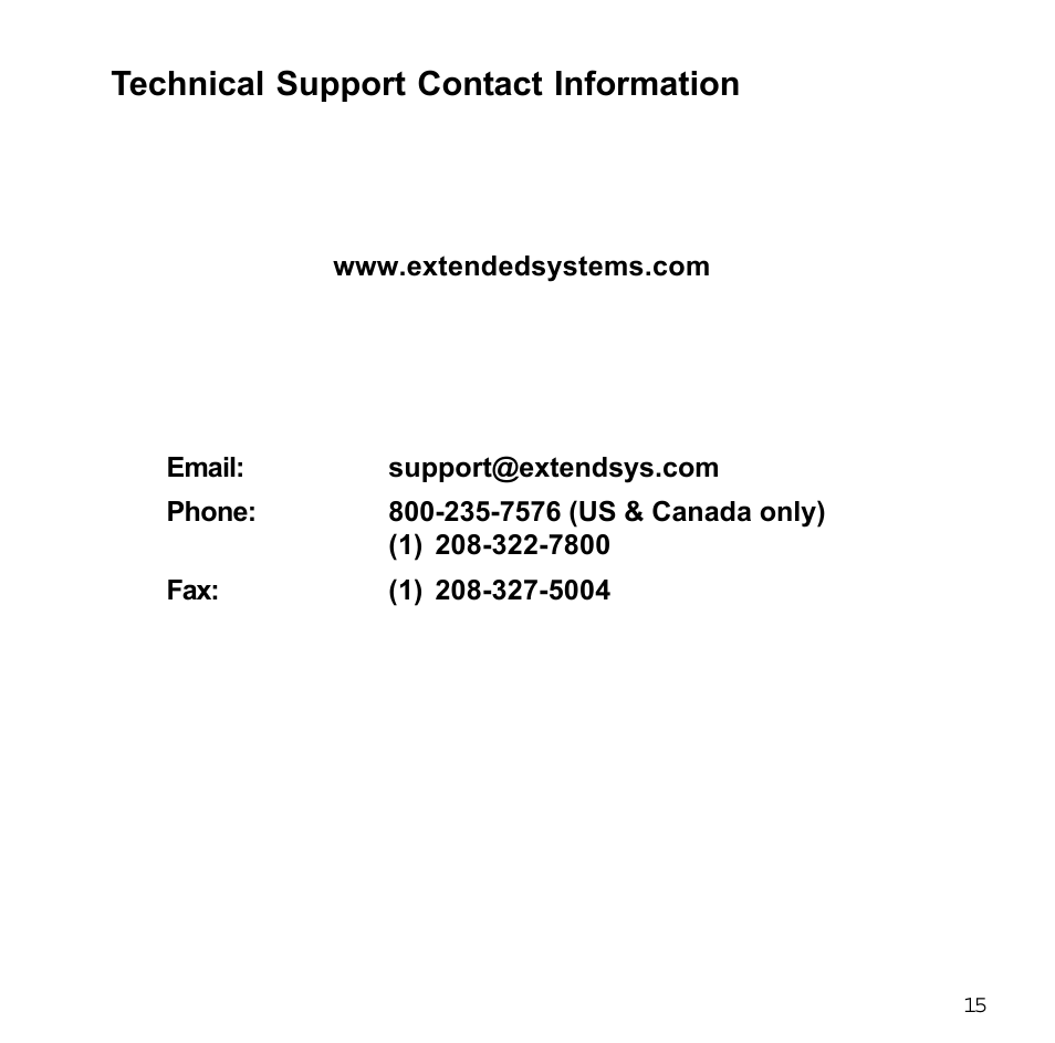 Technical support contact information | Sybase XTNDAccessTM User Manual | Page 15 / 20