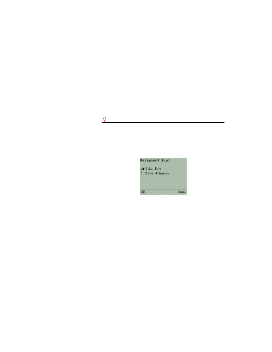 Using the recipient list, Adding recipients to messages, Recipient list screen | See “using | Sybase OneBridge 4.1 User Manual | Page 51 / 96