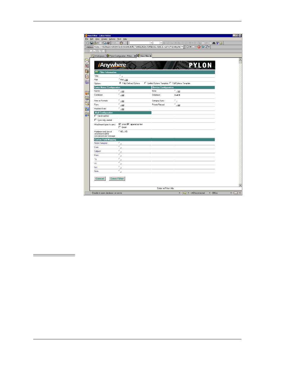Figure 7-2 filter configuration document | Sybase Desktop User Manual | Page 136 / 226