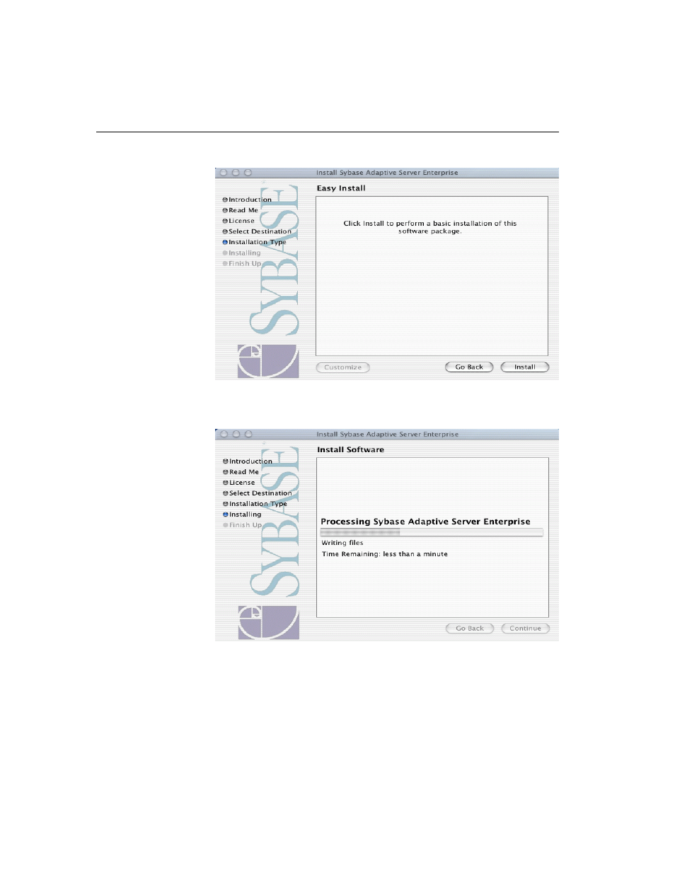 Figure 1-6: easy install, Figure 1-7: processing adaptive server | Sybase MAC OS X User Manual | Page 18 / 54