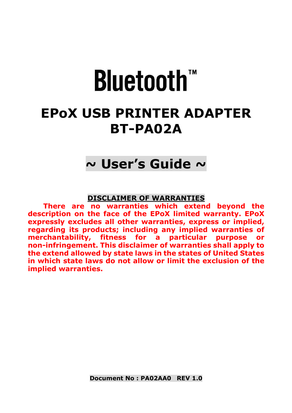 EPoX Computer BT-PA02A User Manual | 59 pages
