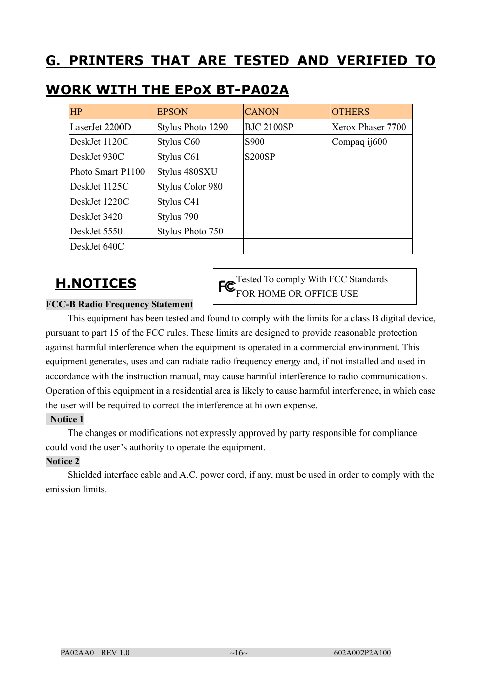 H.notices | EPoX Computer BT-PA02A User Manual | Page 16 / 59