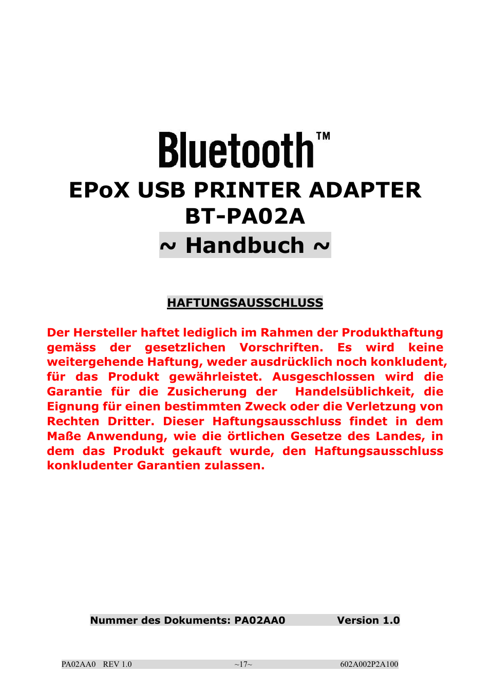 Epox usb printer adapter bt-pa02a ~ handbuch | EPoX Computer BT-PA02A User Manual | Page 17 / 59