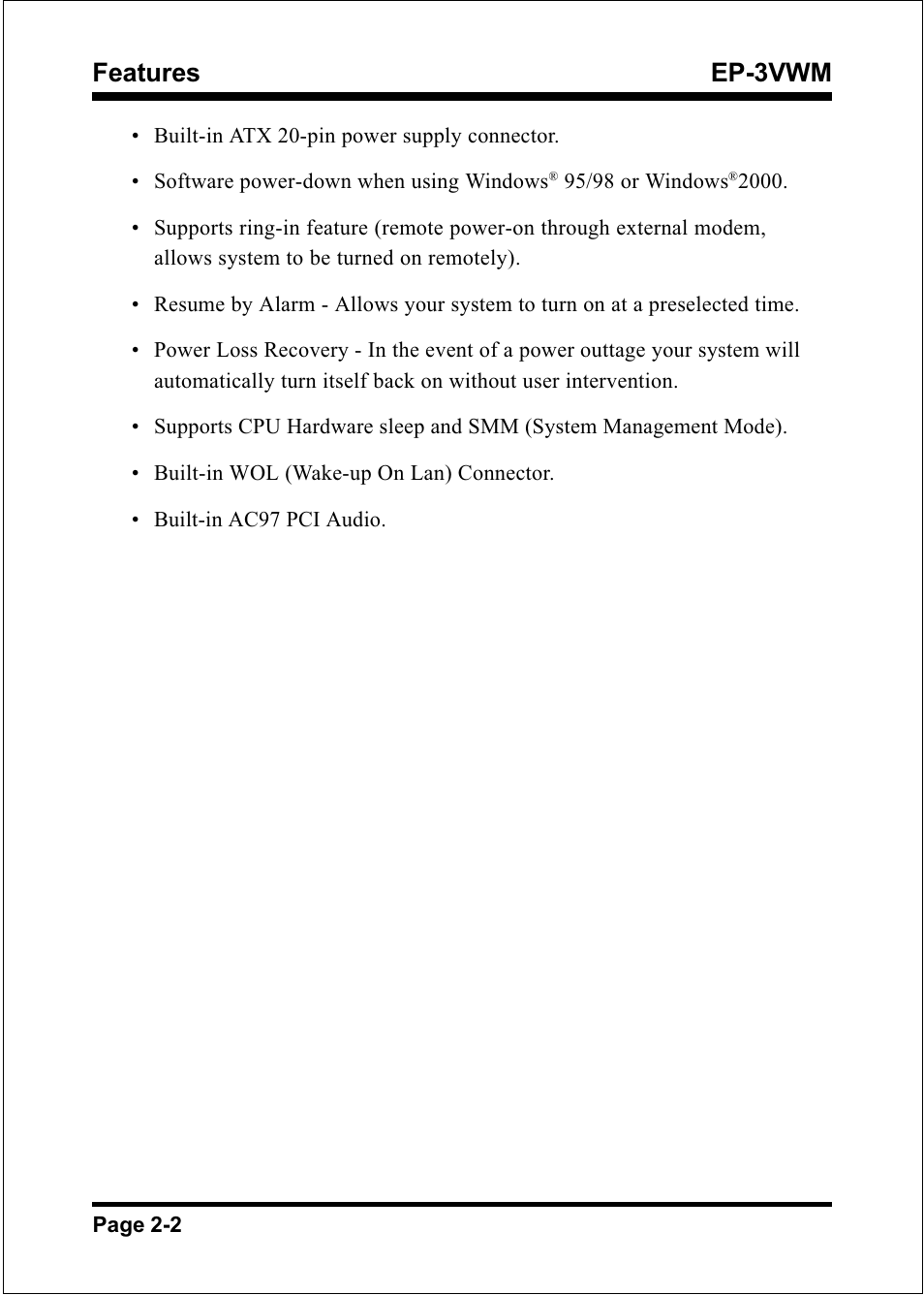 Features ep-3vwm | EPoX Computer EP-3VWM User Manual | Page 12 / 69