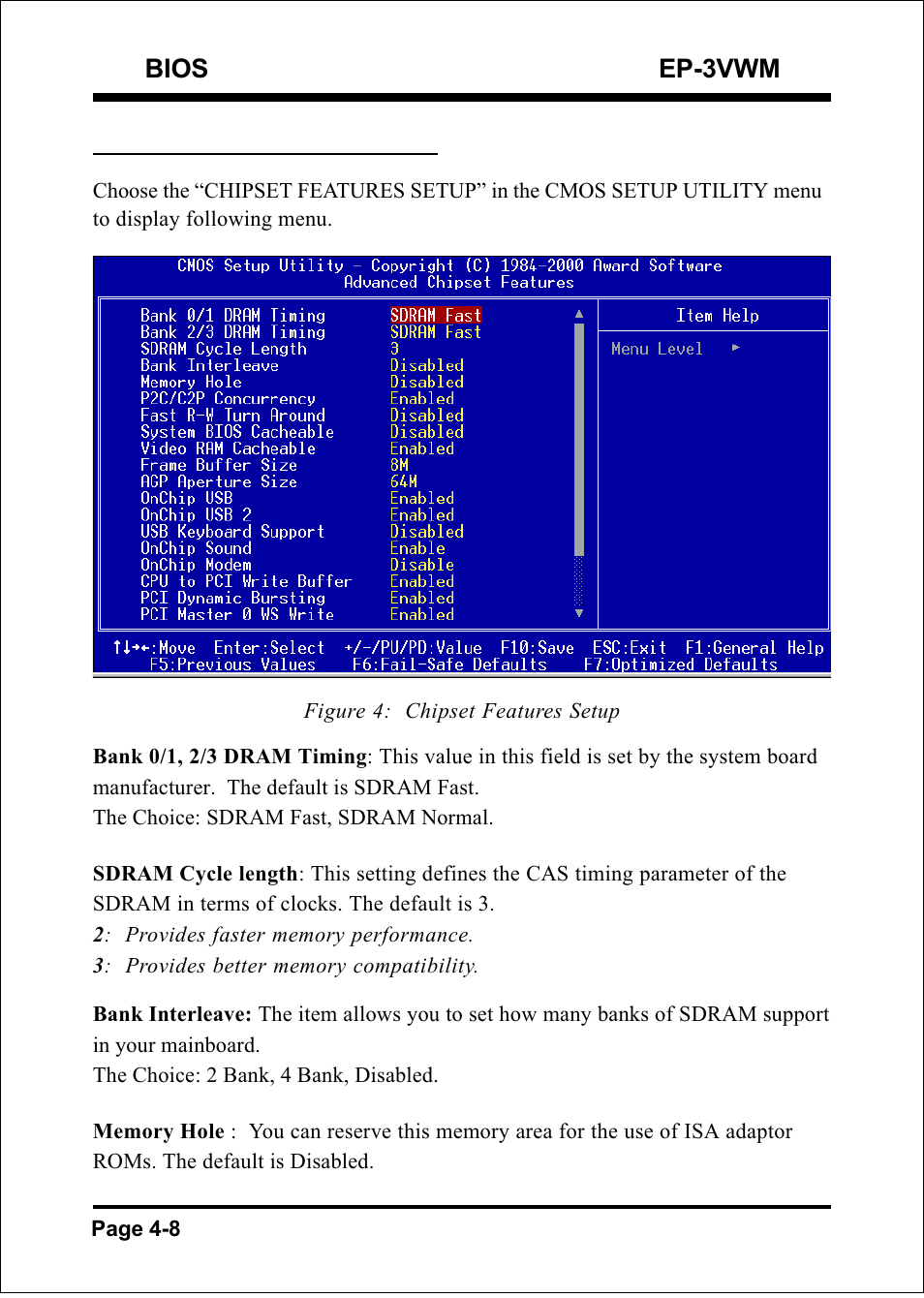 Bios ep-3vwm, 3 advanced chipset features | EPoX Computer EP-3VWM User Manual | Page 30 / 69