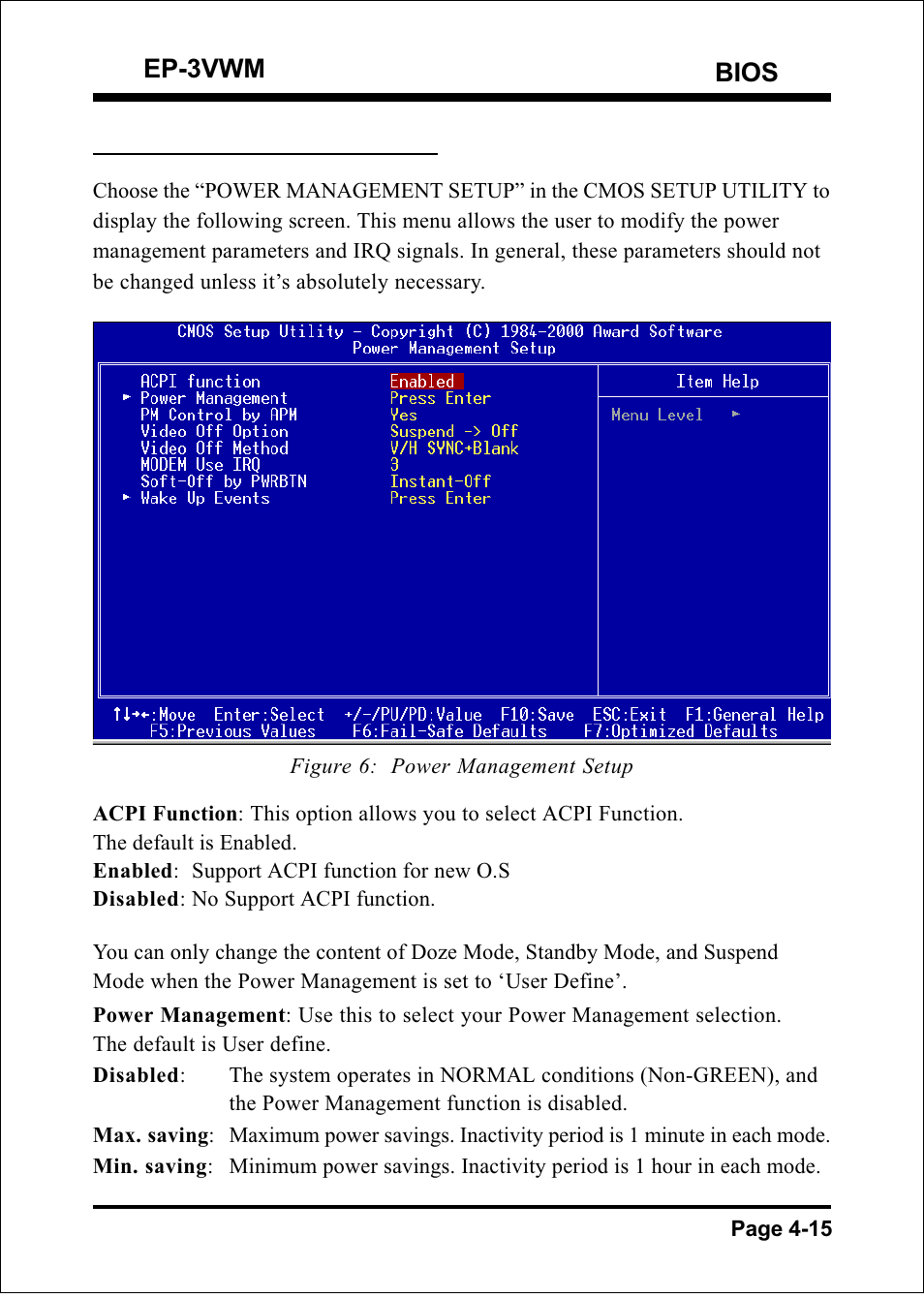 Bios ep-3vwm, 5 power management setup | EPoX Computer EP-3VWM User Manual | Page 37 / 69