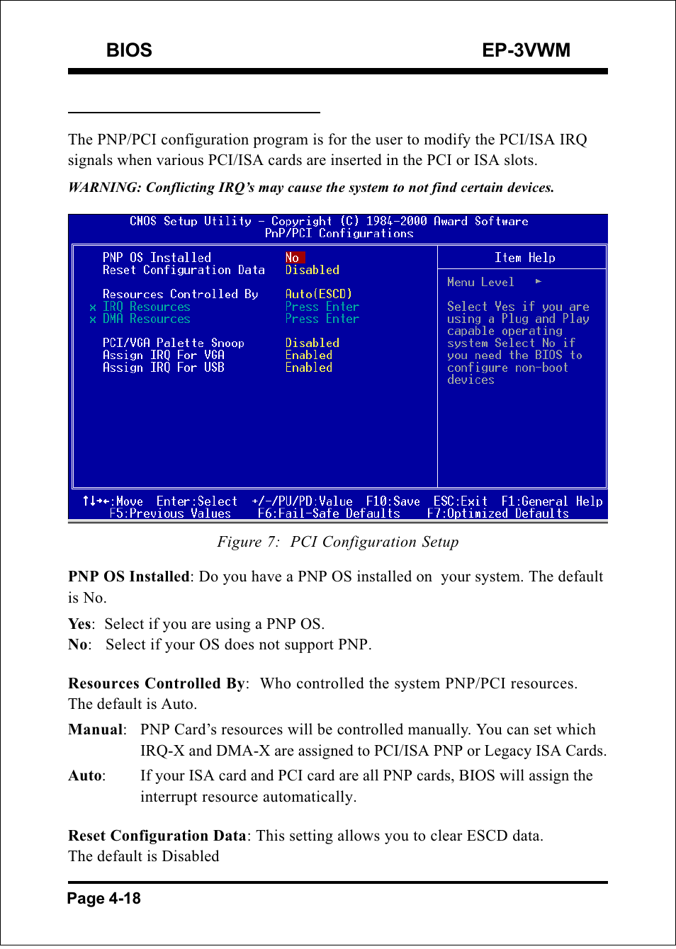 Bios ep-3vwm, 6 pnp/pci configuration | EPoX Computer EP-3VWM User Manual | Page 40 / 69