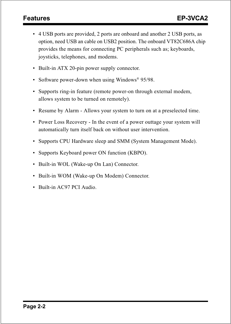 Features ep-3vca2 | EPoX Computer EP-3VCA2 User Manual | Page 12 / 71