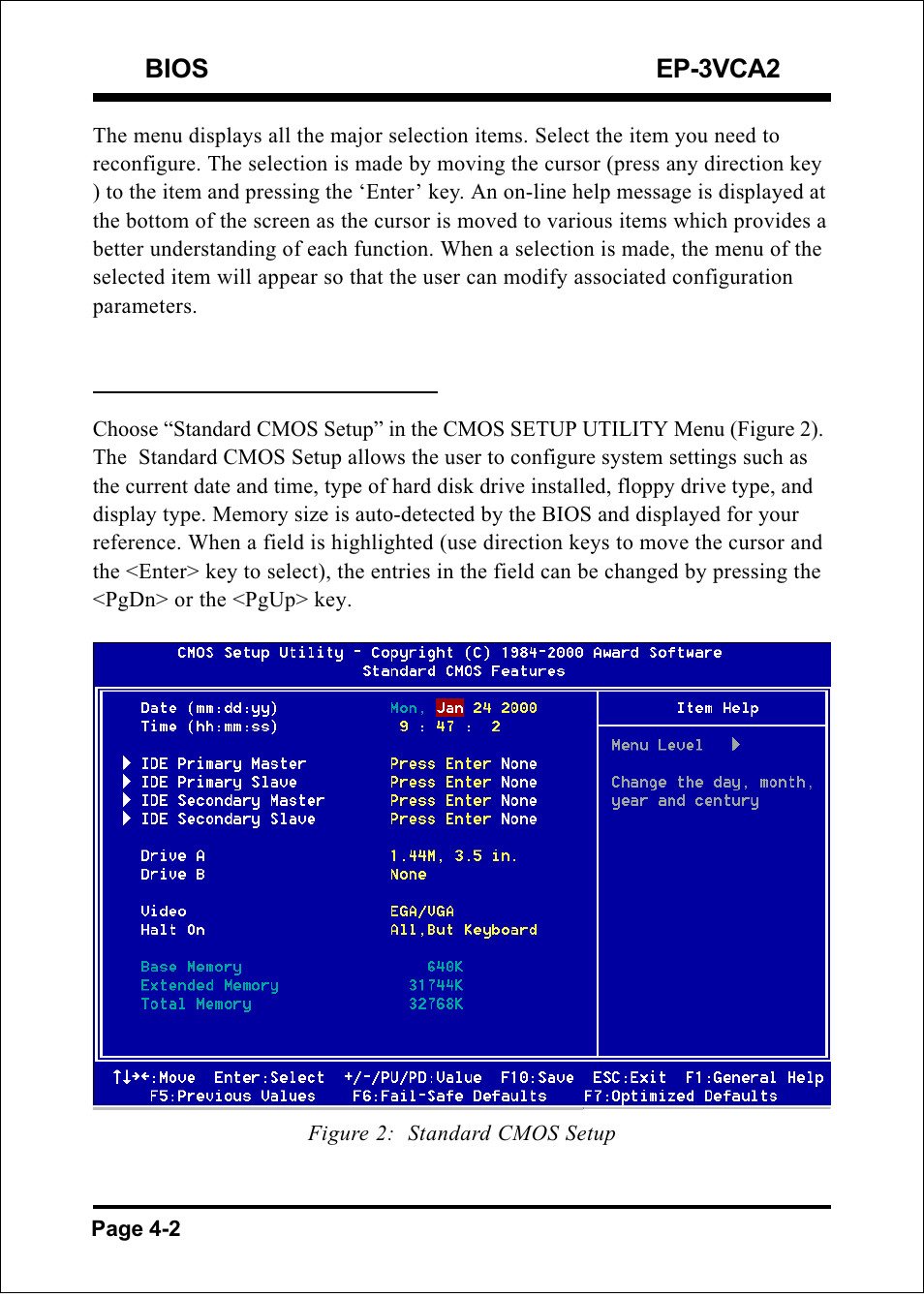 Bios ep-3vca2, 1 standard cmos setup | EPoX Computer EP-3VCA2 User Manual | Page 28 / 71