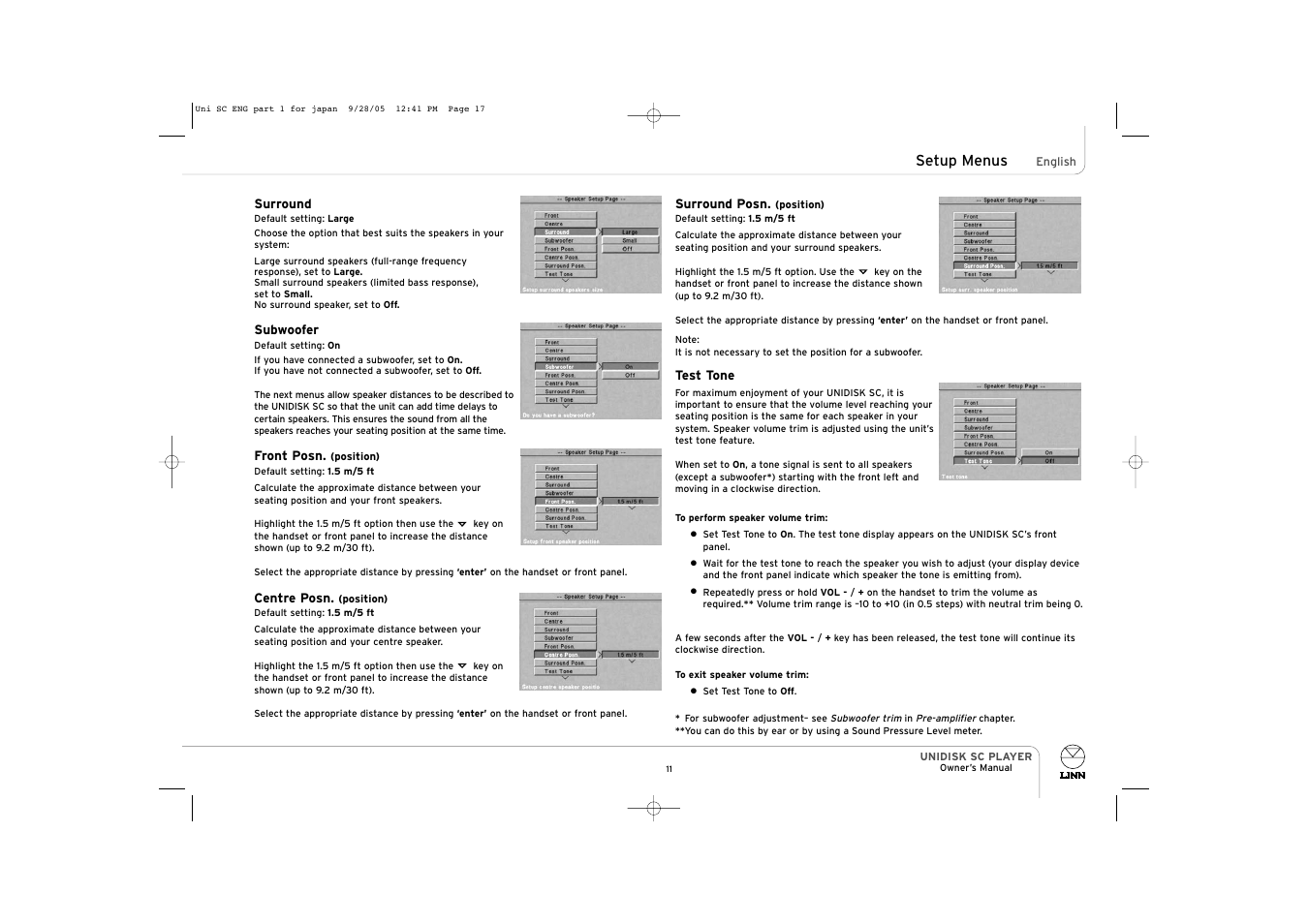 Setup menus | ENG Electric UNIDISK SC PLAYER User Manual | Page 17 / 42