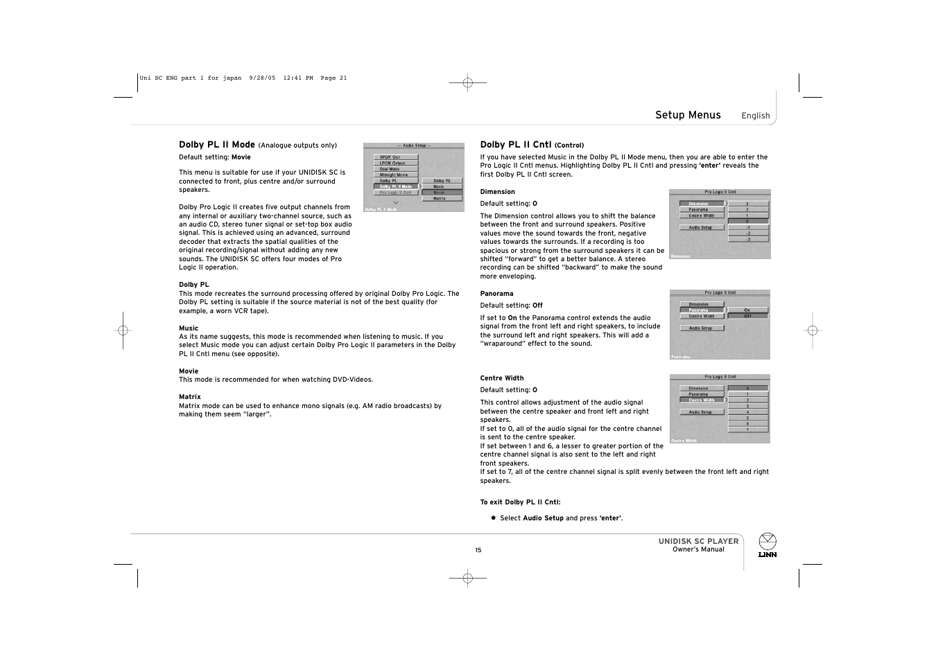 Setup menus | ENG Electric UNIDISK SC PLAYER User Manual | Page 21 / 42