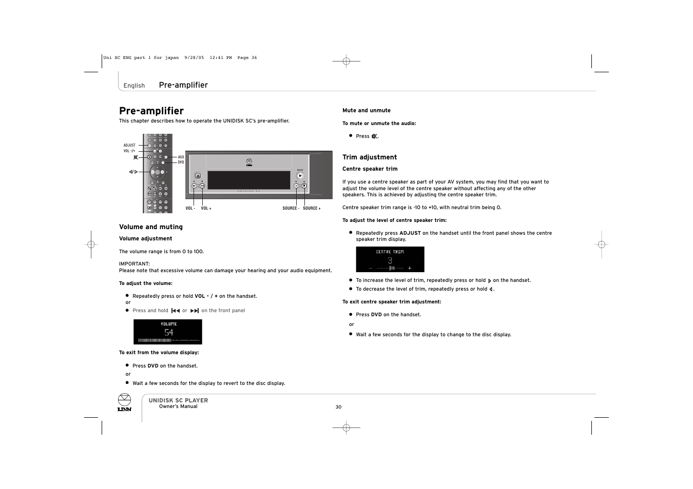 Pre-amplifier, Signal band mono dvd surr | ENG Electric UNIDISK SC PLAYER User Manual | Page 36 / 42