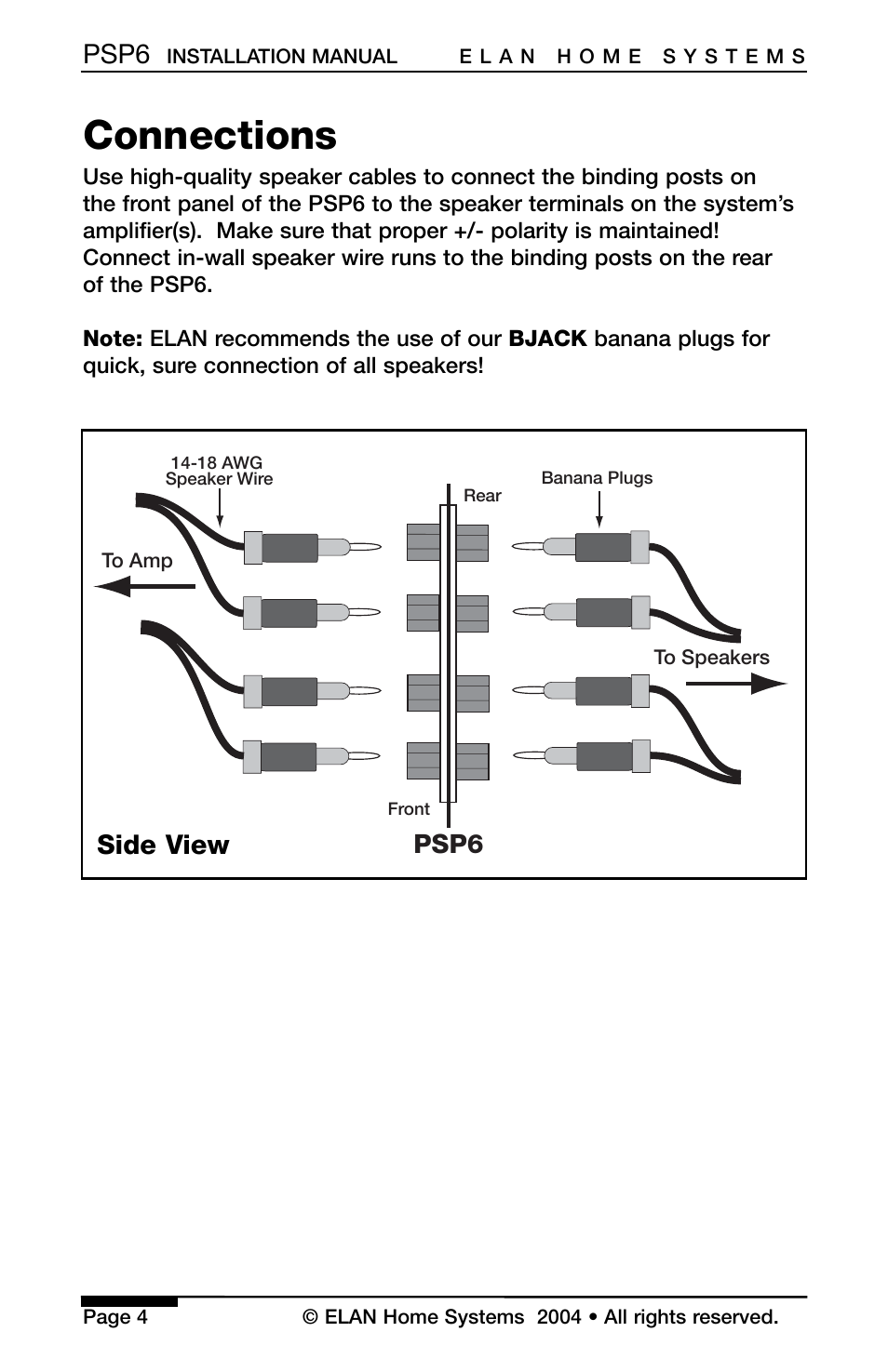 Connections, Psp6, Psp6 side view | ELAN Home Systems PSP6 User Manual | Page 6 / 8