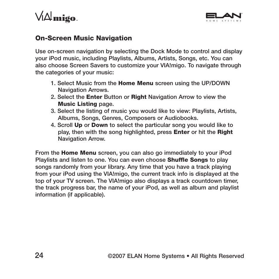 ELAN Home Systems iPod Integration Dock VIA!migo User Manual | Page 26 / 44