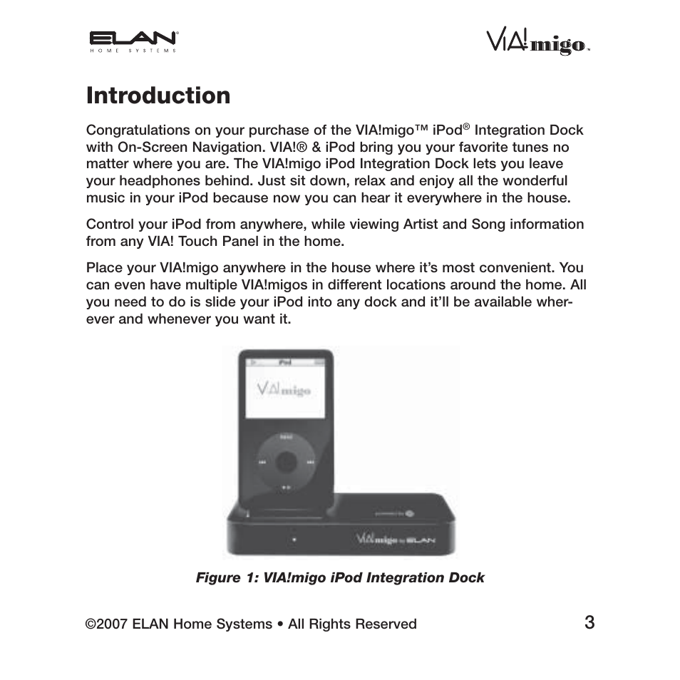 Introduction | ELAN Home Systems iPod Integration Dock VIA!migo User Manual | Page 5 / 44