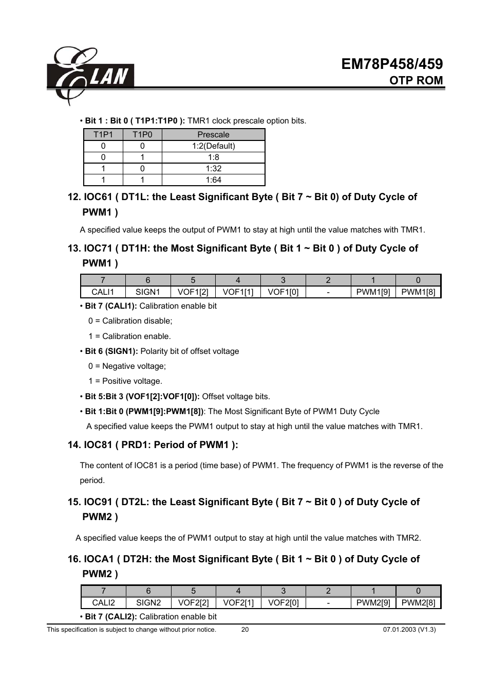 Otp rom | ELAN Home Systems EM78P458 User Manual | Page 20 / 60