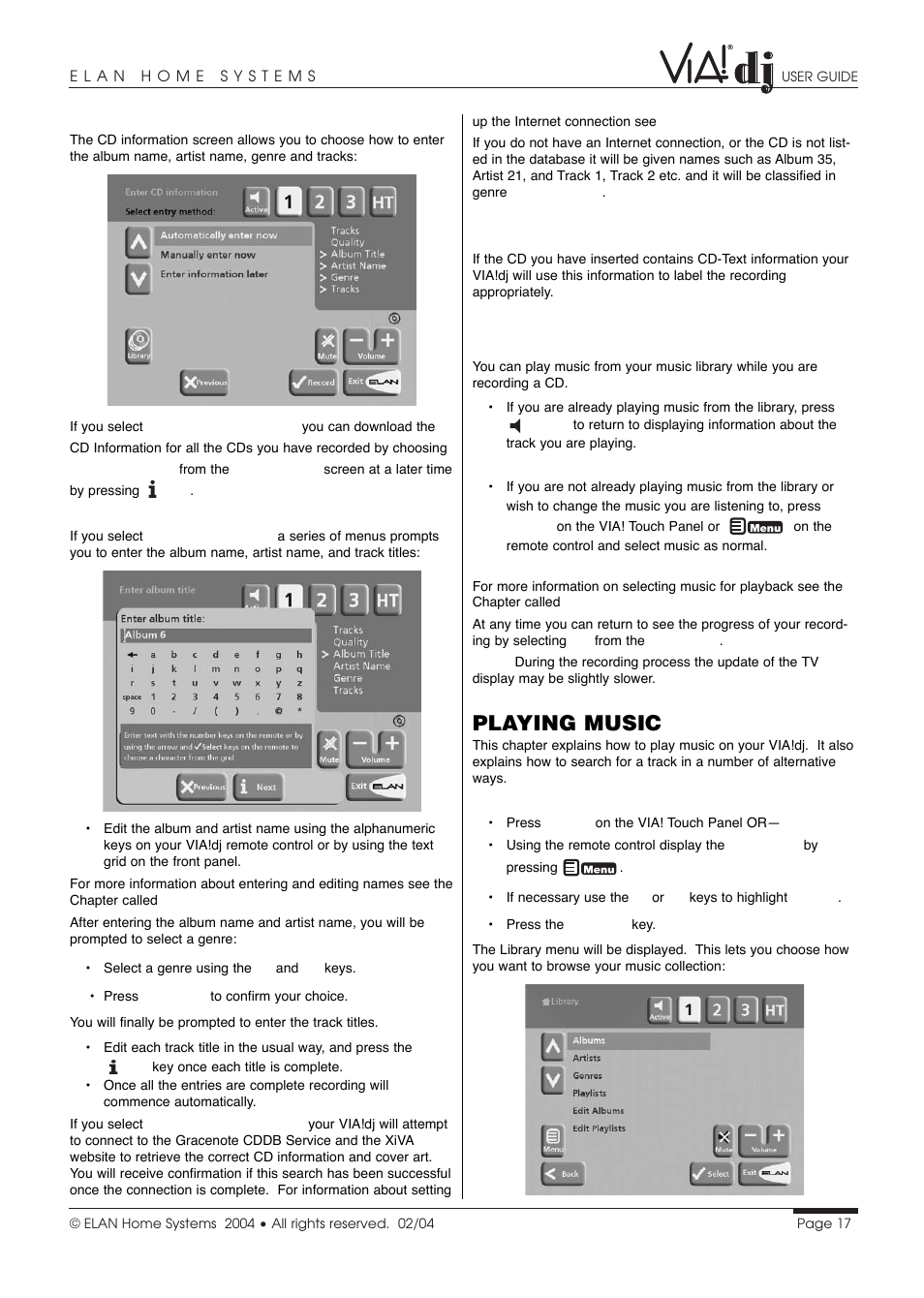 Playing music | ELAN Home Systems Digital Music Server User Manual | Page 18 / 37