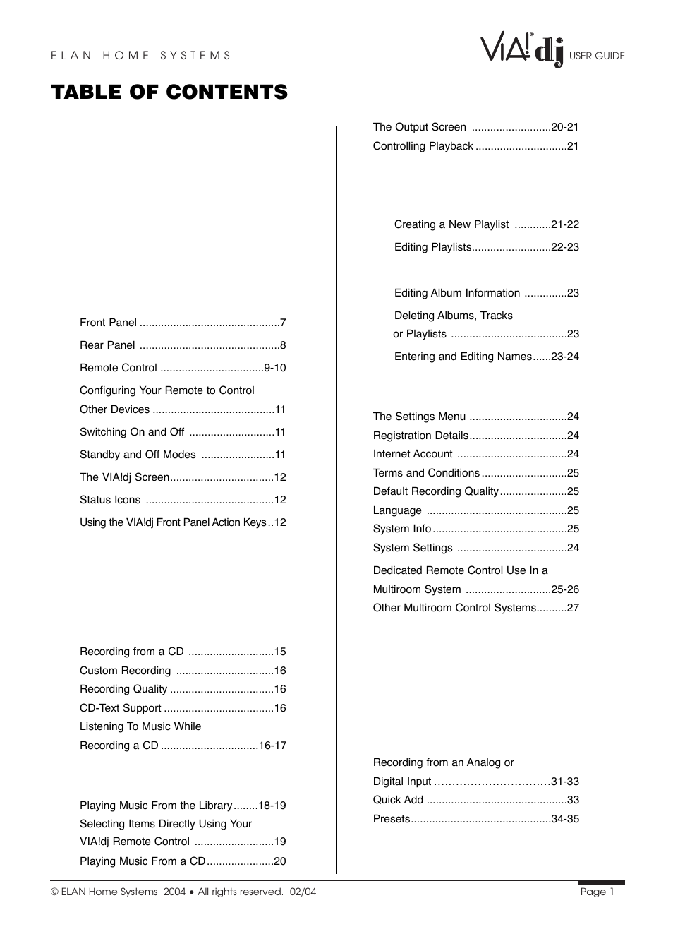 ELAN Home Systems Digital Music Server User Manual | Page 2 / 37