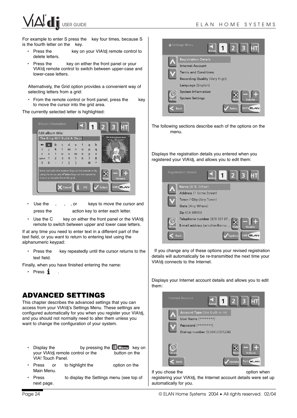 Advanced settings | ELAN Home Systems Digital Music Server User Manual | Page 25 / 37