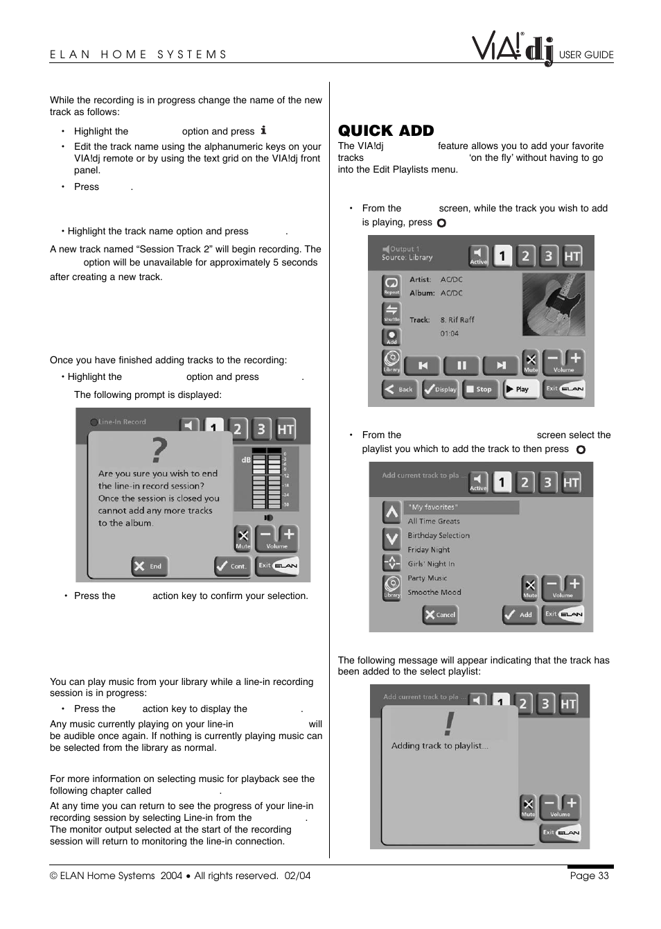 Quick add | ELAN Home Systems Digital Music Server User Manual | Page 34 / 37