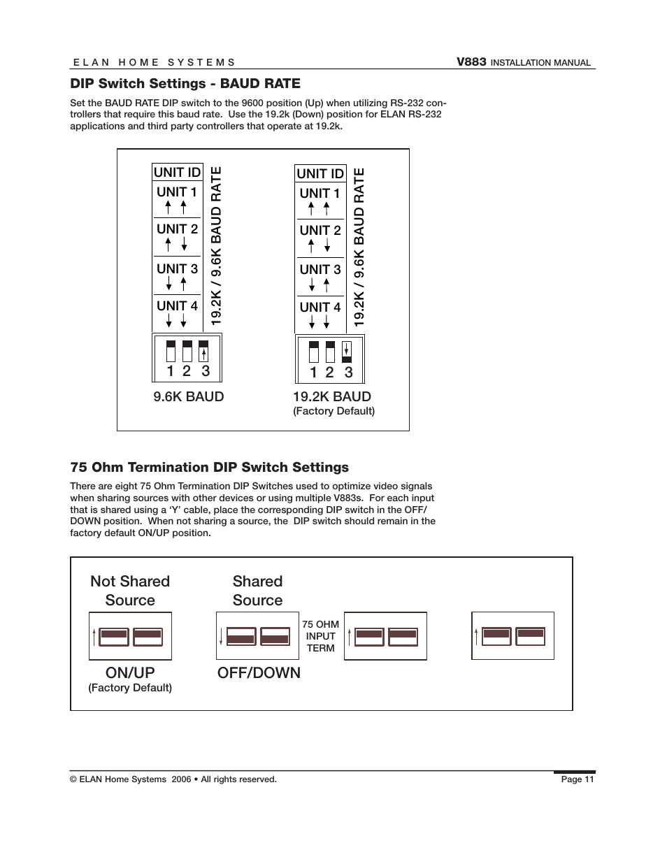 Shared source not shared source on/up, Off/down | ELAN Home Systems V883 User Manual | Page 13 / 32