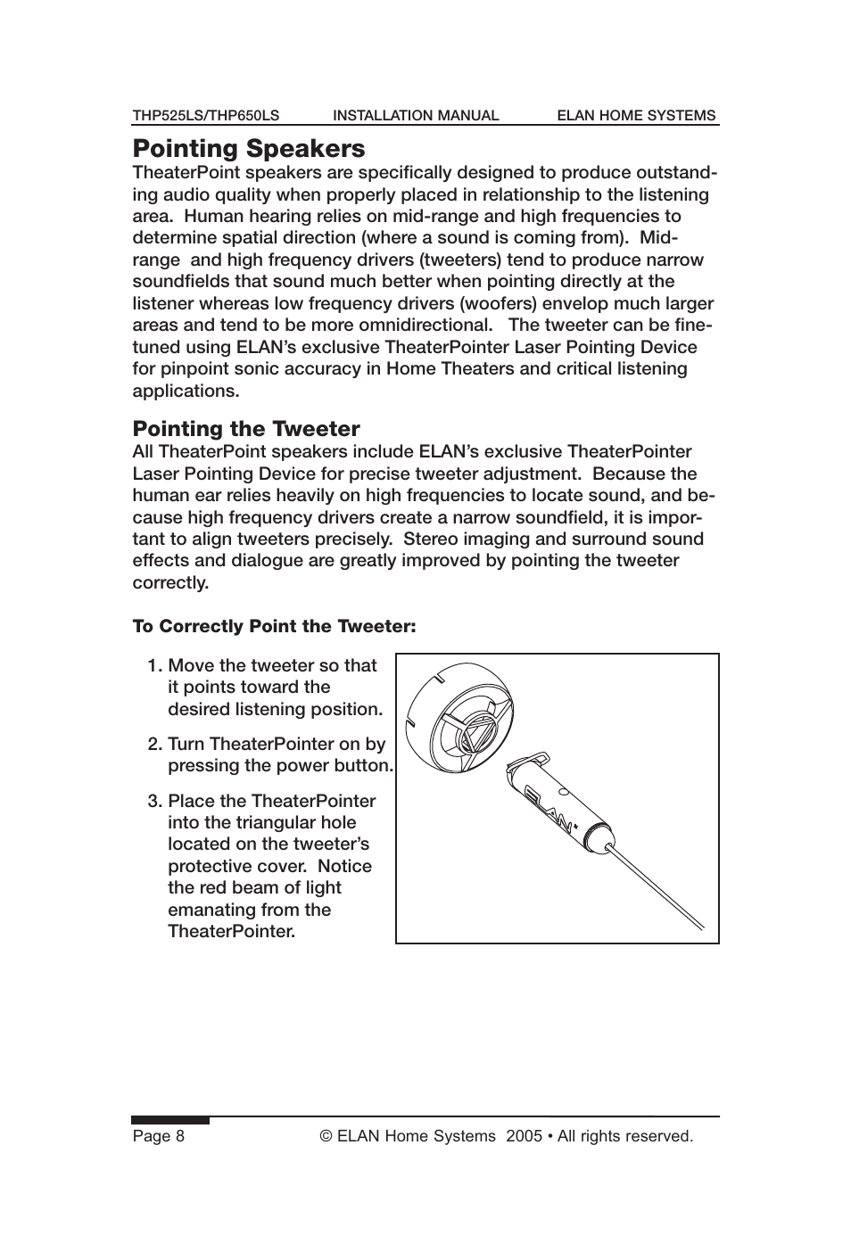 Pointing speakers | ELAN Home Systems THP650LS User Manual | Page 10 / 28