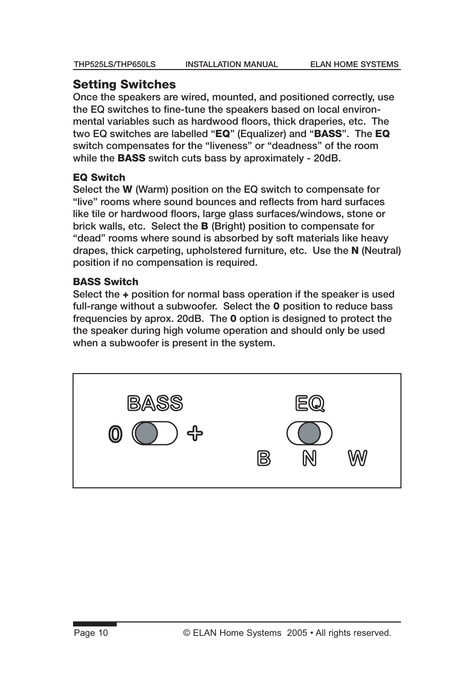Setting switches | ELAN Home Systems THP650LS User Manual | Page 12 / 28