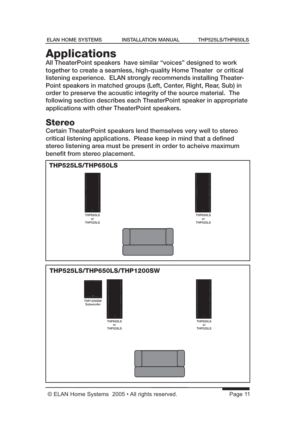 Applications, Stereo | ELAN Home Systems THP650LS User Manual | Page 13 / 28