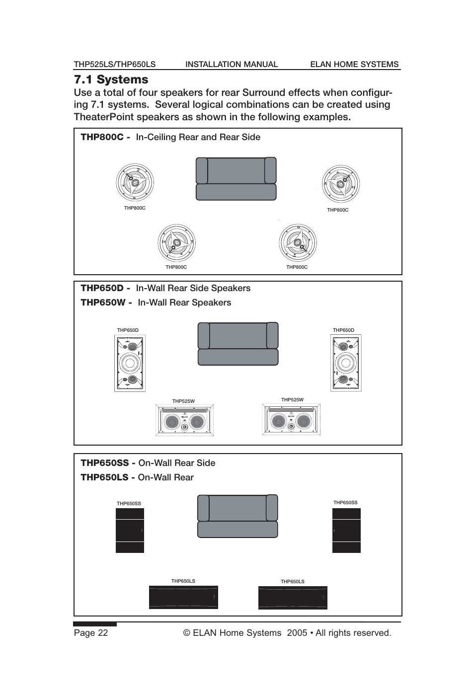 1 systems, Thp800c - in-ceiling rear and rear side | ELAN Home Systems THP650LS User Manual | Page 24 / 28