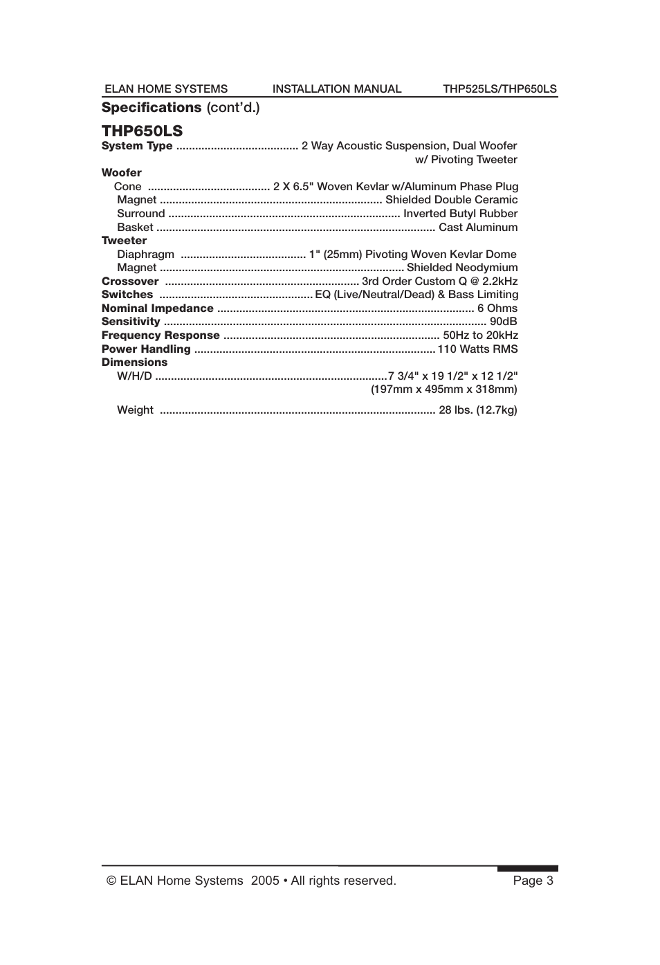 Thp650ls | ELAN Home Systems THP650LS User Manual | Page 5 / 28