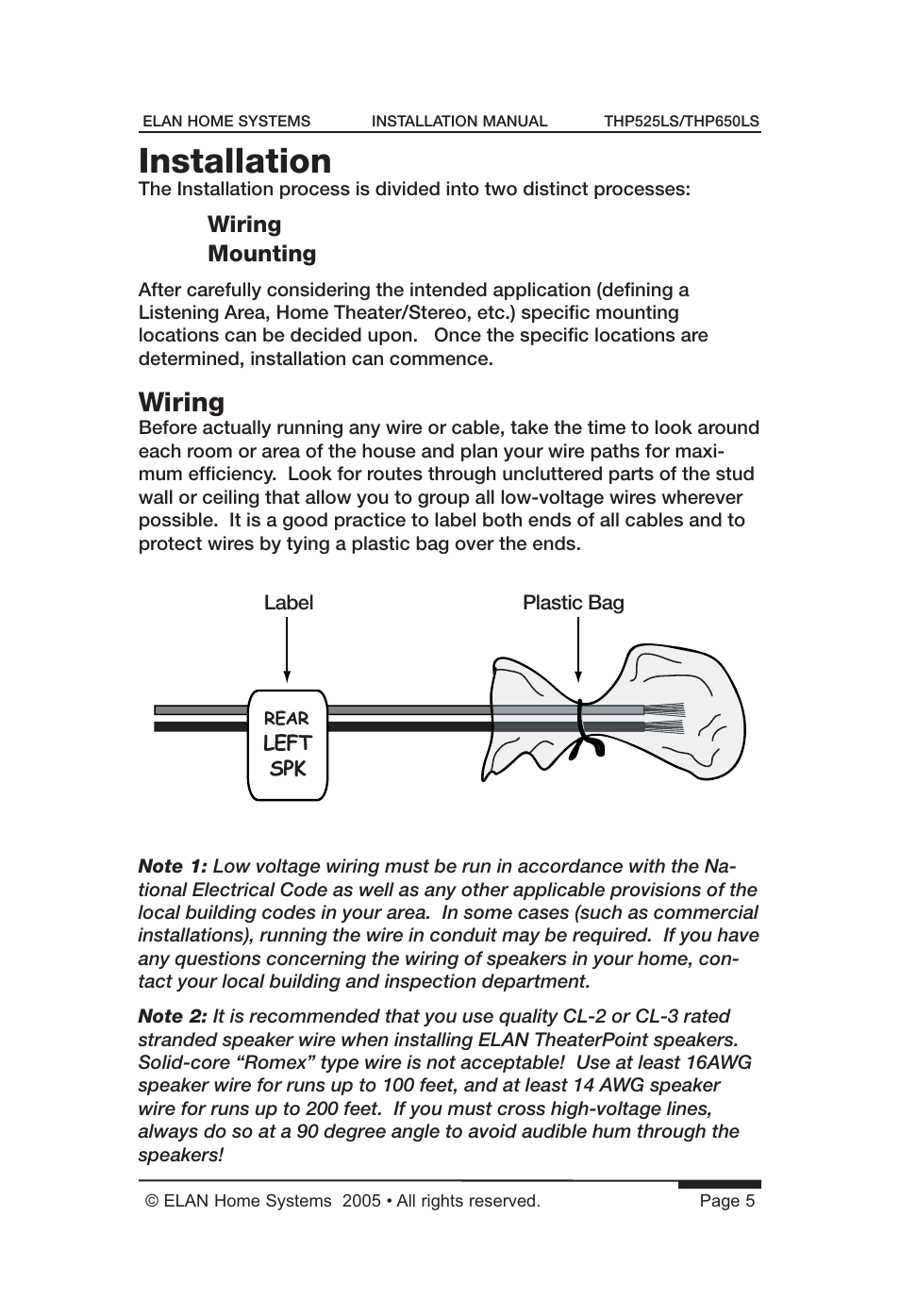 Installation, Wiring | ELAN Home Systems THP650LS User Manual | Page 7 / 28