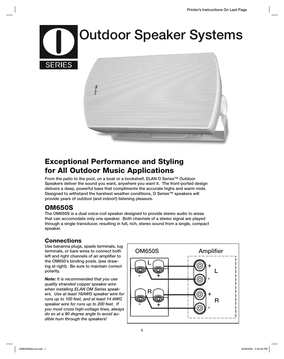 ELAN Home Systems AMPLIFIER OM650S User Manual | 3 pages