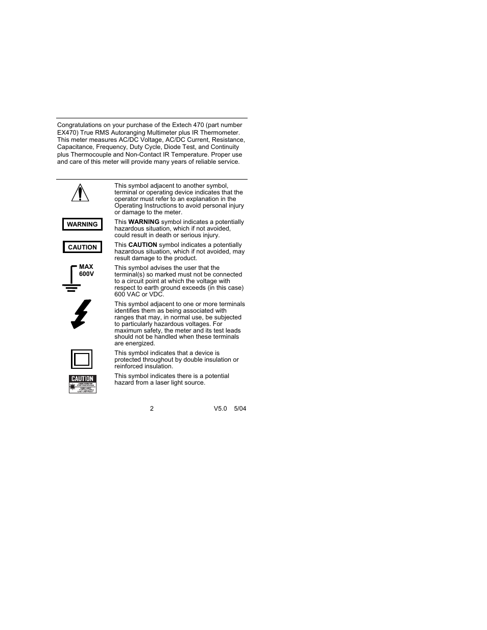 Extech Instruments 470 User Manual | Page 2 / 21
