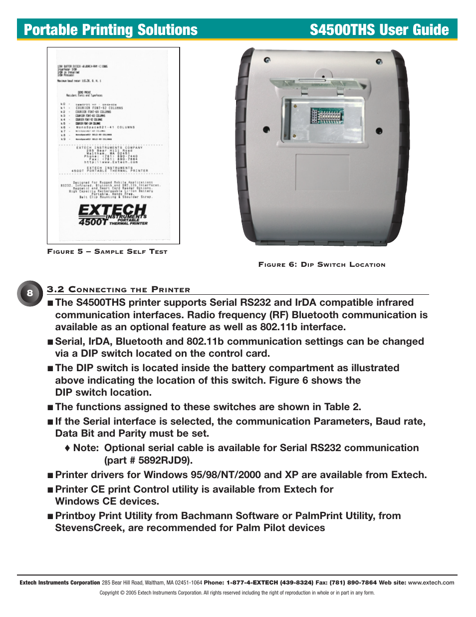 2 connecting the printer, Portable printing solutions s4500ths user guide | Extech Instruments S4500THS User Manual | Page 12 / 24