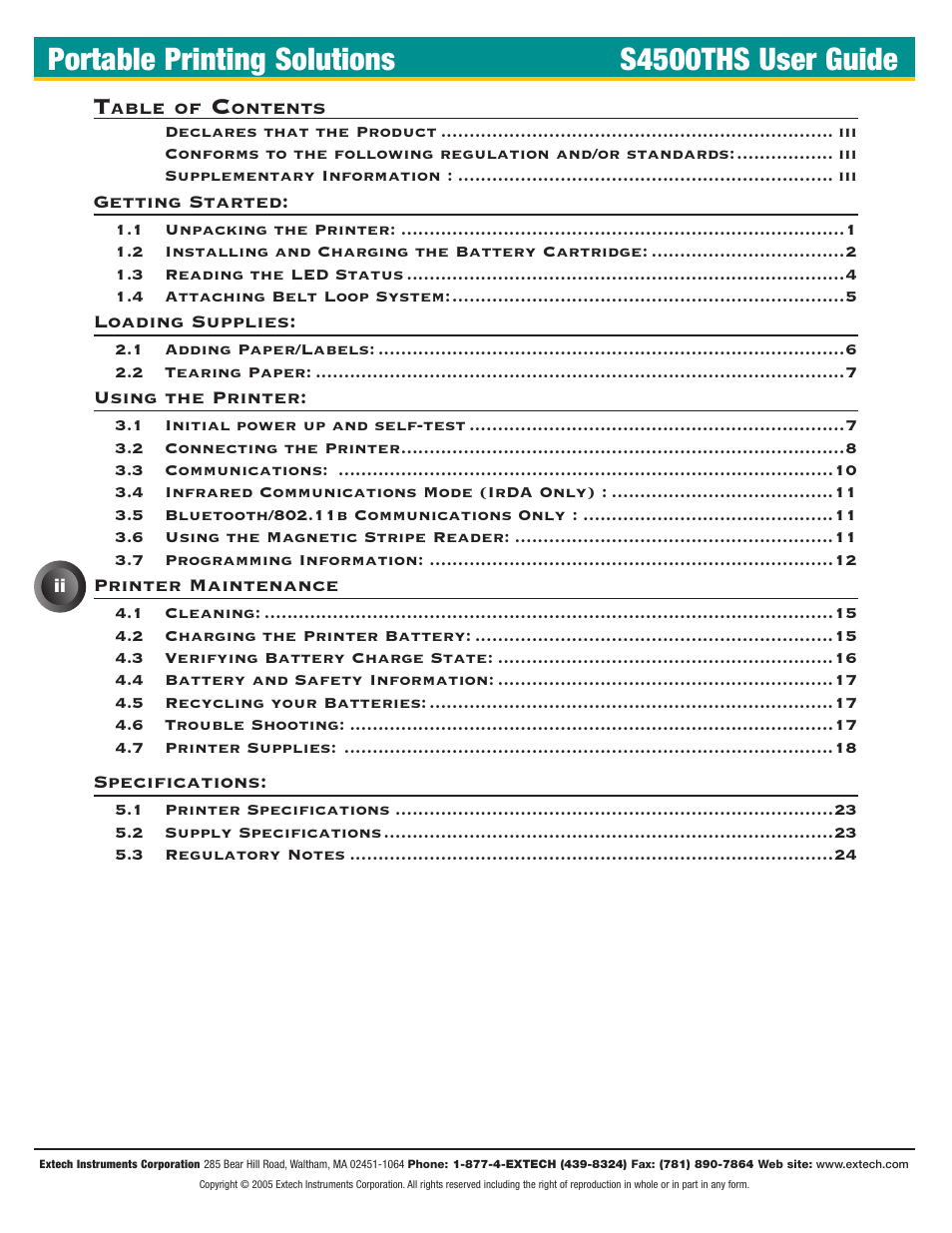 Portable printing solutions s4500ths user guide | Extech Instruments S4500THS User Manual | Page 2 / 24