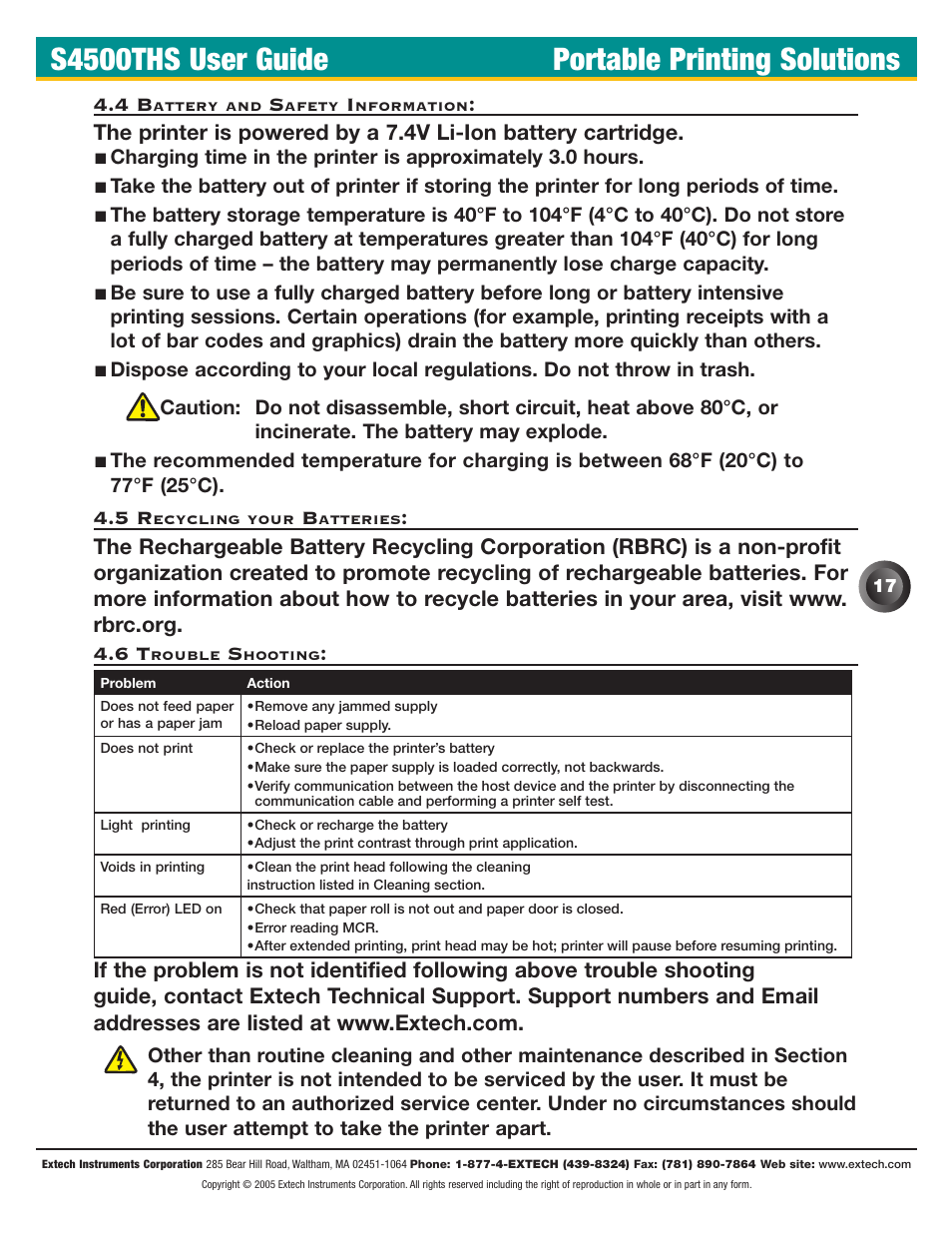 S4500ths user guide portable printing solutions | Extech Instruments S4500THS User Manual | Page 21 / 24