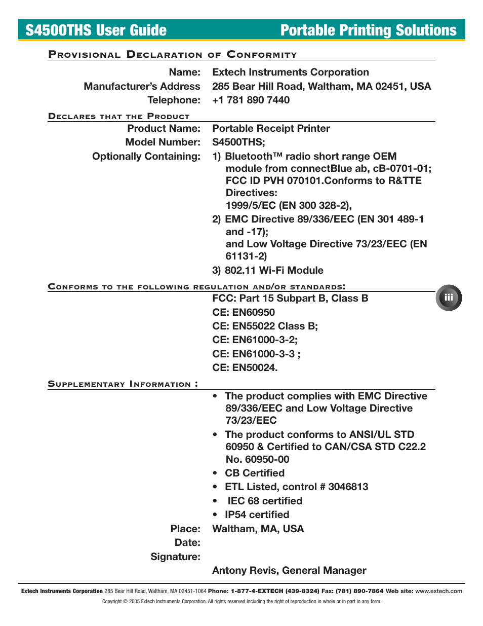 S4500ths user guide portable printing solutions | Extech Instruments S4500THS User Manual | Page 3 / 24