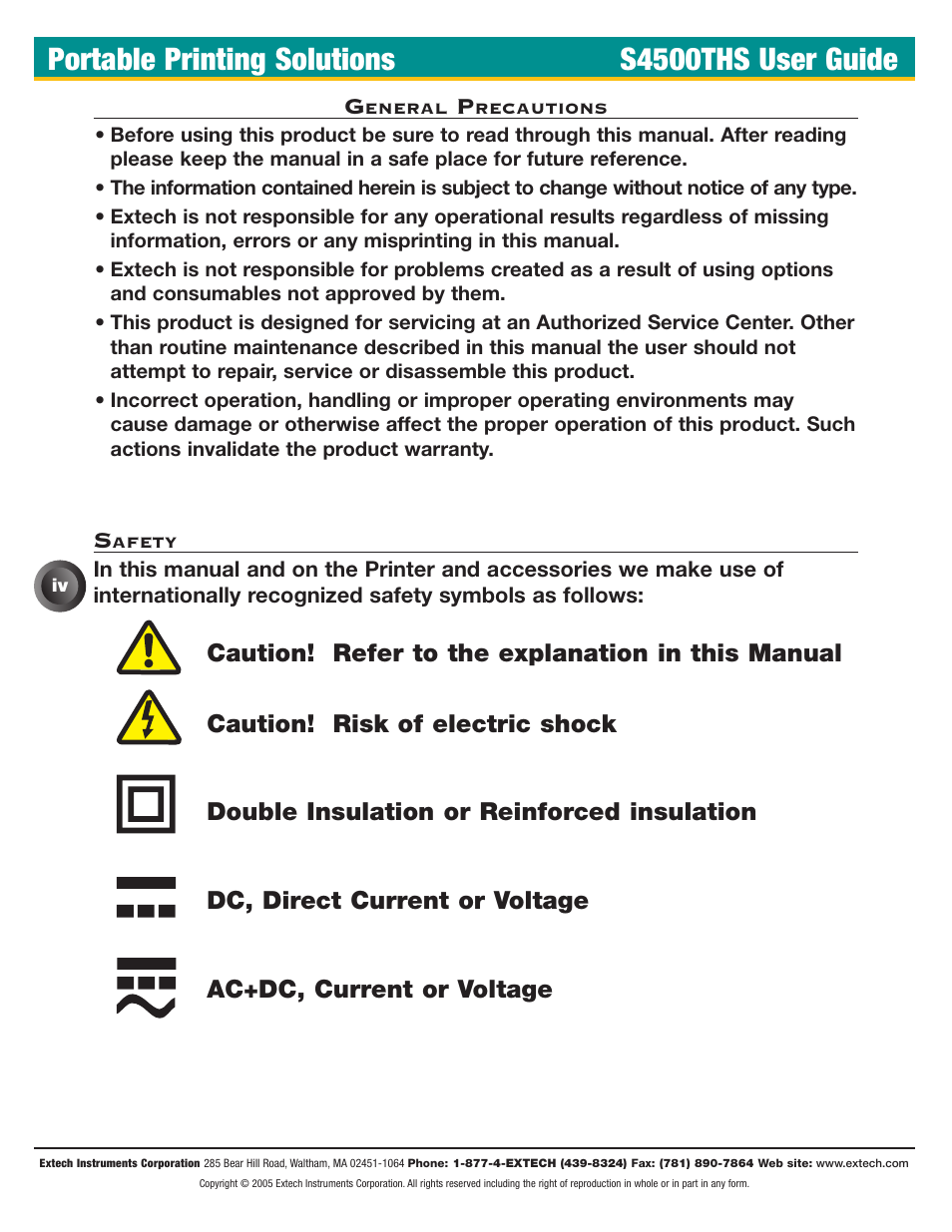 Portable printing solutions s4500ths user guide | Extech Instruments S4500THS User Manual | Page 4 / 24