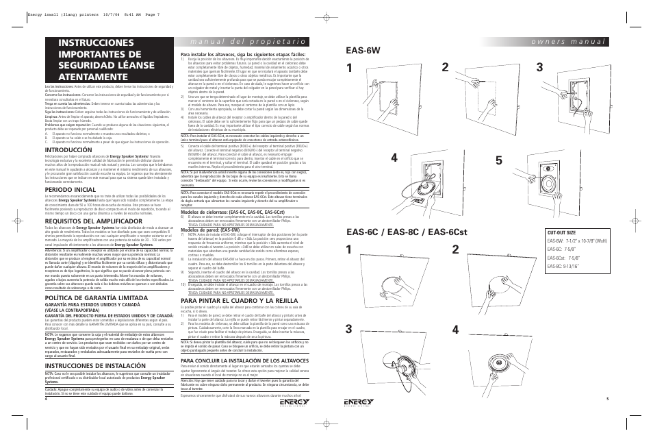 Eas-6w, Eas-6c / eas-8c / eas-6cst | Energy Speaker Systems EAS-8C User Manual | Page 4 / 7