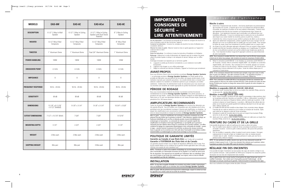 Energy Speaker Systems EAS-8C User Manual | Page 6 / 7