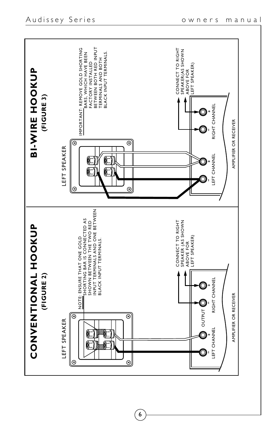 Conventional hookup, Bi-wire hookup, Figure 2) | Figure 3) | Energy Speaker Systems Audissey Series User Manual | Page 7 / 12