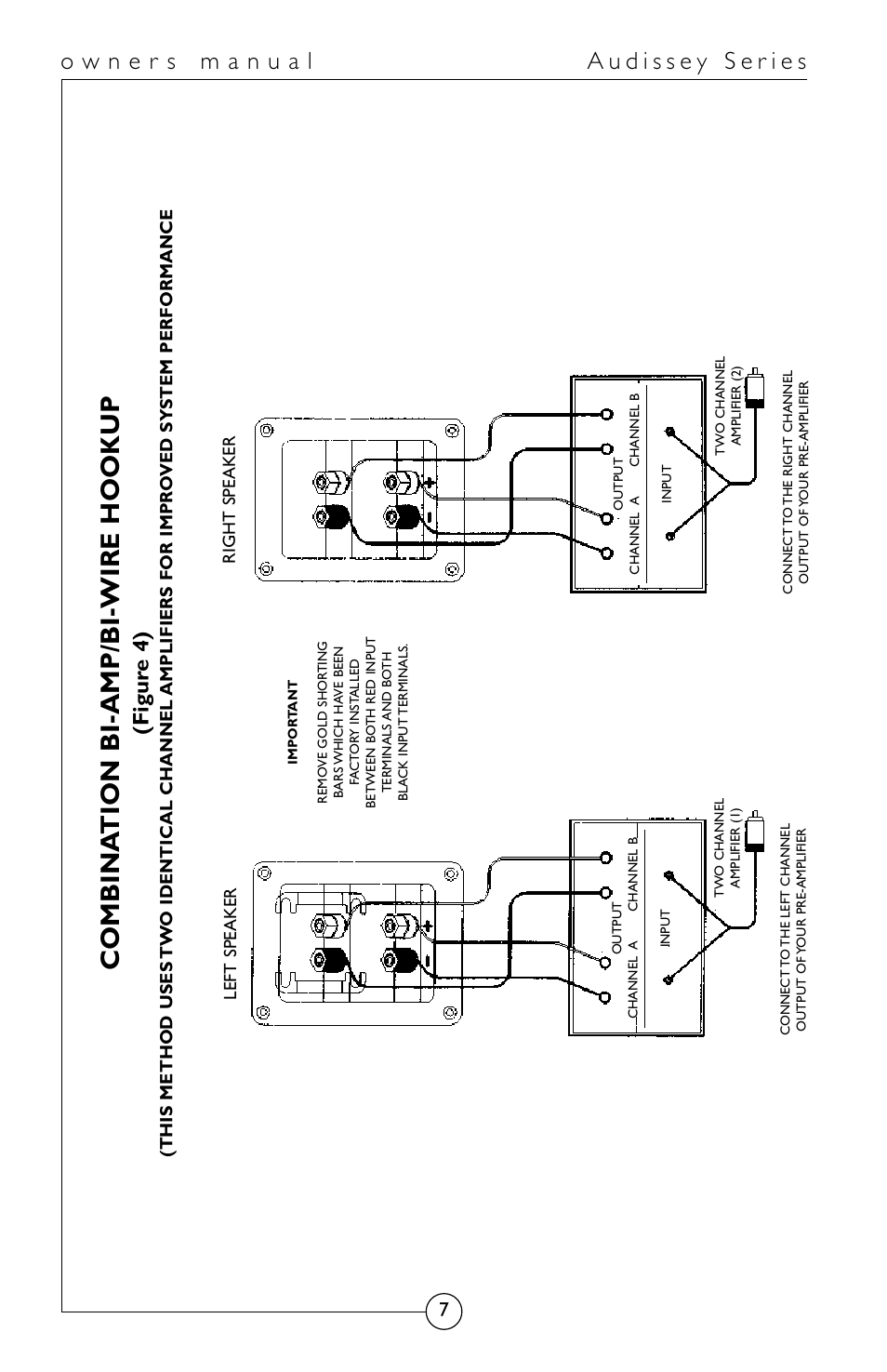 Combina tion bi-amp/bi-wire hookup, Figur e 4) | Energy Speaker Systems Audissey Series User Manual | Page 8 / 12